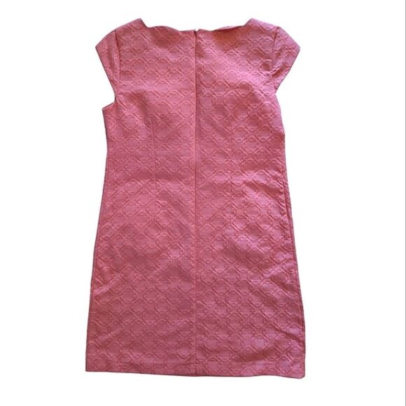 VTG Liz Claiborne Coral Pink Sleeveless Textured Mini Shift Dress Size 4 Petite - Picture 7 of 15